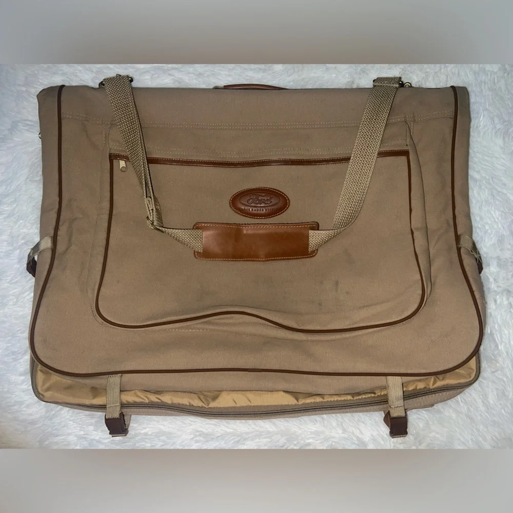 Ford Eddie Bauer Khaki Canvas Folding Garment Travel Suit Bag Luggage Carry-on